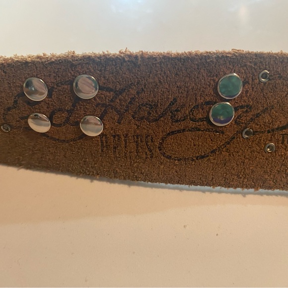 VTG White and Multi Color Ed Hardy Logo Leather Belt with rhinestones & studs 🔩 - Picture 16 of 16